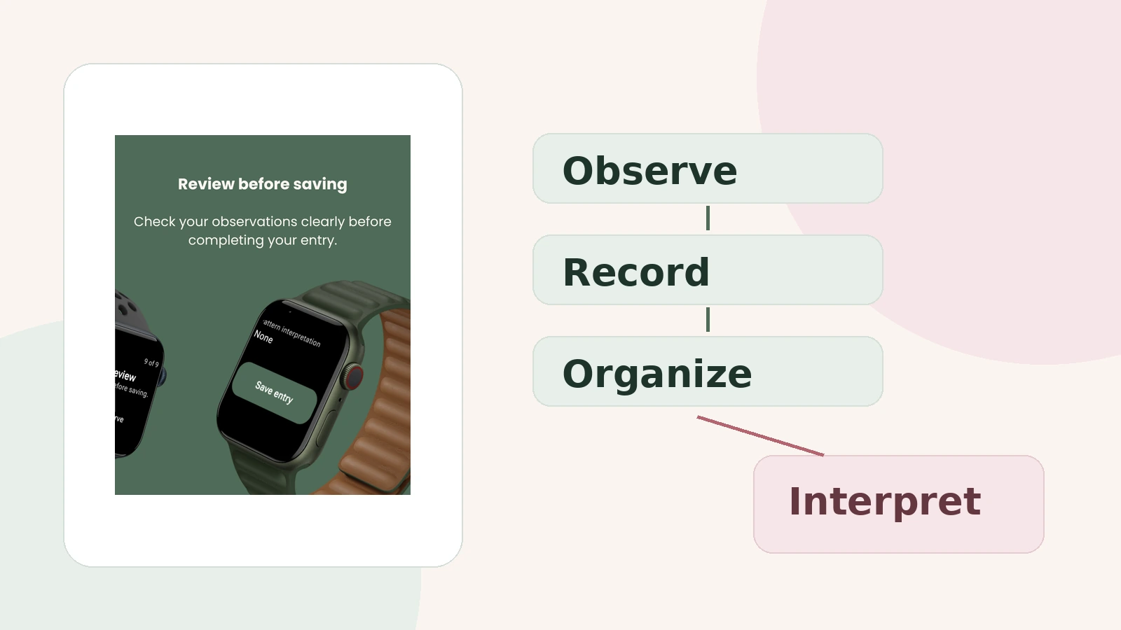 Illustration showing the difference between observing, recording, organising and interpreting cycle information